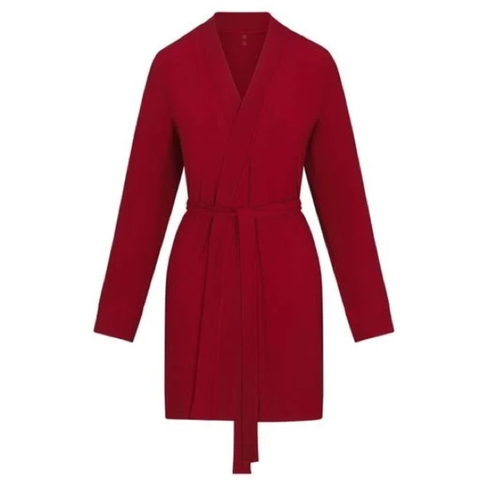 SKIMS Soft Lounge Ribbed Short Robe in Brick Red